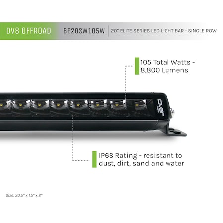 Dv8 Offroad UNIVERSAL 20 INCH SINGLE ROW LED LIGHT BAR FLOODSPOT  COMBO PATTERN 105W 8800 LUMENS BE20SW105W